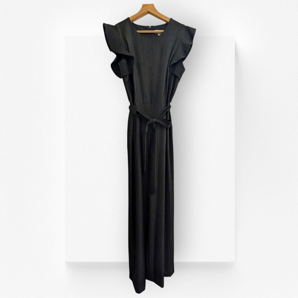 Calvin Klein Jumpsuit Flutter Sleeve Belted Gray Pleated Size 12